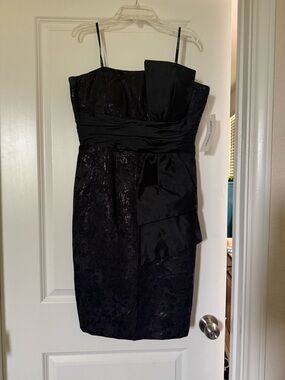 Maggy London Black Strapless Lace Sheath Dress with Sash